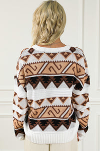 Multicolor Geometric Print Crew Neck Drop Shoulder Sweater | Tops/Sweaters & Cardigans