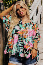 Load image into Gallery viewer, Ruffled Sleeve Top | Black Plus Tropical Print Blouse
