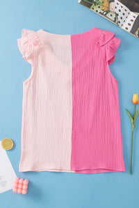 Ruffle Sleeve Top | Textured Color Block Tiered Blouse