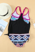 Load image into Gallery viewer, Black Geometric Printed Lined Tankini Swimsuit | Swimwear/Tankinis
