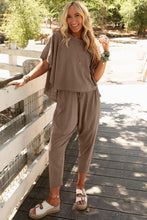 Load image into Gallery viewer, Crop Pants Set | Taupe High Low Boxy Fit Tee and Pants
