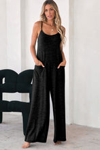 Load image into Gallery viewer, Jumpsuit | Black Patch Pockets Spaghetti Strap Wide Leg
