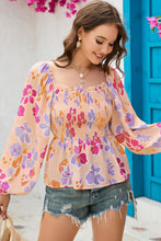 Load image into Gallery viewer, Womens Blouse | Pink Floral Print Smocked Long Sleeve Peplum Blouse | Tops/Blouses &amp; Shirts
