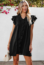 Load image into Gallery viewer, Black Ruffle Sleeve V Neck Frilled Shift Dress | Dresses/Mini Dresses
