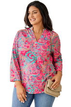 Load image into Gallery viewer, Rose Plus Size Paisley Print V Neck Roll Tab Sleeve Blouse | Plus Size/Plus Size Tops/Plus Size Blouses &amp; Shirts
