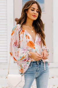 Womens Blouse | Multicolor Abstract Print Split Neck Puff Sleeve Blouse | Tops/Blouses & Shirts