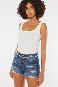 Kancan Distressed Button Fly Denim Shorts | Blue Jeans