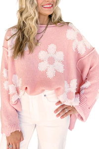 Multicolour Pearl Beaded Floral Drop Shoulder Sweater | Tops/Sweaters & Cardigans