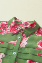 Load image into Gallery viewer, Womens Blouse | Green Floral Print Pleated Detail Puff Sleeve Shirt | Tops/Blouses &amp; Shirts
