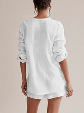 Load image into Gallery viewer, Top &amp; Shorts Set | Notched Long Sleeve Top and Shorts Set
