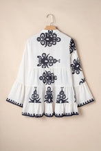 Load image into Gallery viewer, Tiered Printed Notched Long Sleeve Blouse
