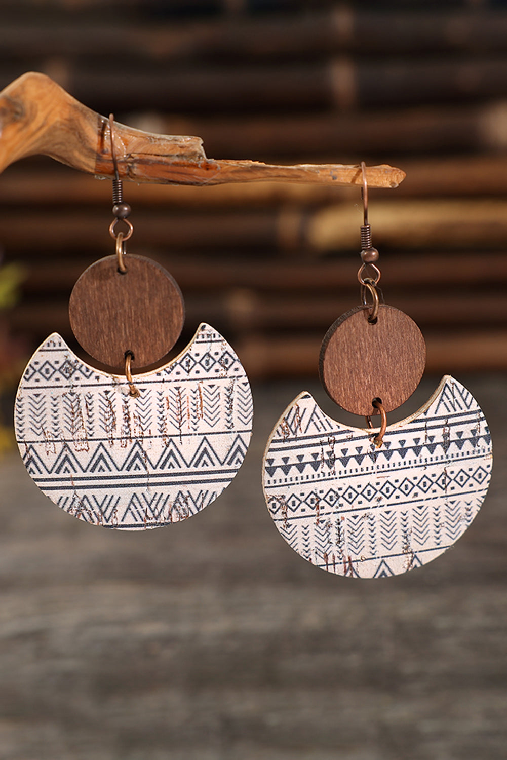 Drop Wood Earrings | Multi-Color Geometric Print Jewelry