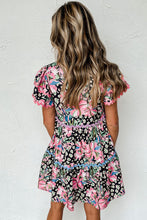 Load image into Gallery viewer, Pink Floral Ricrac Embellished Tiered Mini Dress | Dresses/Floral Dresses
