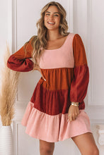 Load image into Gallery viewer, Corduroy Striped Square Neck Long Sleeve Dress | Dresses/Mini Dresses
