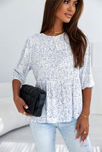 Load image into Gallery viewer, White Retro Floral Printed 3/4 Puff Sleeve Blouse | Tops/Blouses &amp; Shirts
