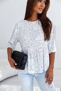 White Retro Floral Printed 3/4 Puff Sleeve Blouse | Tops/Blouses & Shirts