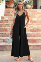 Load image into Gallery viewer, Black Adjustable Knotted Spaghetti Straps Wide Leg Jumpsuit
