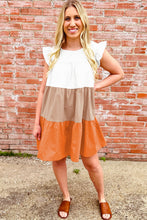 Load image into Gallery viewer, Cap Sleeve Dress | Apricot Color-Block Patchwork Ruffled Tiered
