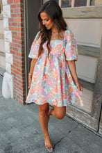 Load image into Gallery viewer, Pink Summer Floral Square Neck Puff Sleeve Babydoll Dress | Dresses/Floral Dresses
