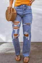 Load image into Gallery viewer, Sky Blue Heavy Destroyed Big Hole Boyfriend Jeans | Bottoms/Jeans
