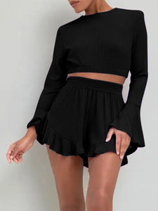 Top & Ruffled Shorts Set Loungewear