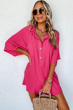 Load image into Gallery viewer, Bright Pink Half Button Collared Loose Romper | Bottoms/Jumpsuits &amp; Rompers

