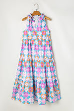 Load image into Gallery viewer, Maxi Dress | Blue Floral Print Frilly Neck Sleeveless Dress
