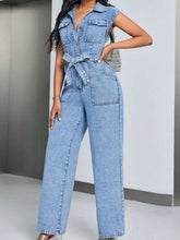 Load image into Gallery viewer, Denim Jumpsuit with Pockets | Tied Half Button
