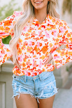 Load image into Gallery viewer, Orange Floral Bishop Sleeve Button Up Shirt | Tops/Blouses &amp; Shirts
