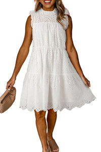 White Elegant Hollowed Flutter A-line Short Dress | Dresses/Mini Dresses