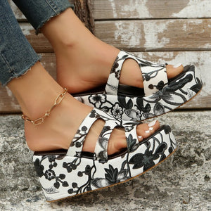 Cutout Floral Peep Toe Platform Sandals