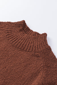 Brown Solid Color Lantern Sleeve Knitted Sweater | Tops/Sweaters & Cardigans