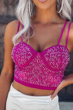 Load image into Gallery viewer, Rose Rhinestone Double Spaghetti Strap Crop Top | Tops/Crop Tops
