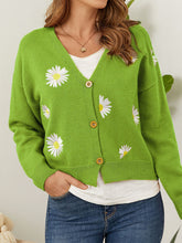 Load image into Gallery viewer, Flower Button Front Dropped Shoulder Cardigan
