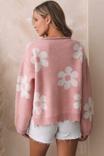 Load image into Gallery viewer, Flower Pattern Sweater | Pearl Detail Slit Sweater
