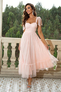 Formal Summer Dress | Pink Tie-Shoulder Sweetheart Neck Dress