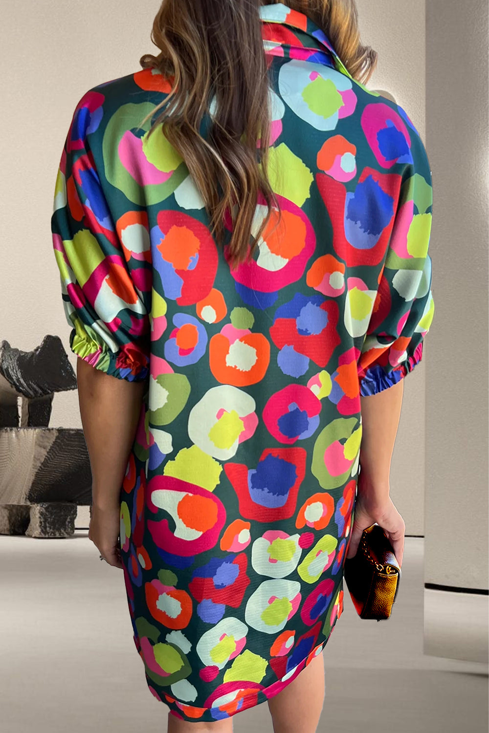 Womens Mini Dress | Printed Johnny Collar Half Sleeve Mini Dress | Dress