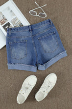 Load image into Gallery viewer, Plaid Patchwork Rolled Hem Denim Shorts | Bottoms/Denim Shorts
