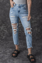 Load image into Gallery viewer, Sky Blue Acid Wash Distressed Slim Fit Jeans | Bottoms/Jeans
