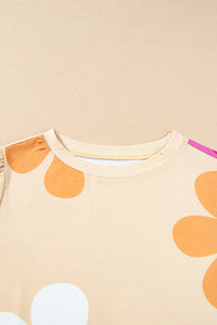 Apricot Flower Print Bubble Sleeve Tee | Tops/Tops & Tees