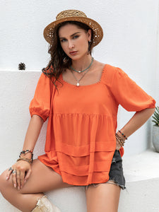 Puff Sleeve Top | Plus Size Square Neck Half Sleeve Blouse