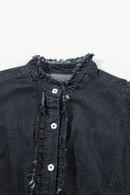 Load image into Gallery viewer, Denim Top | Raw Hem Button Up Cap Sleeve Blouse
