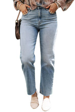 Load image into Gallery viewer, Light Blue Acid Wash Raw Edge Straight Jeans | Bottoms/Jeans
