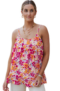 Fiery Red Floral Print Loose Fit Spaghetti Strap Tank Top | Tops/Tank Tops