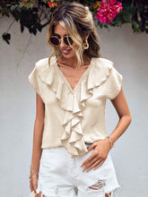 Load image into Gallery viewer, V Neck Blouse | Ruffled V-Neck Short Sleeve Blouse
