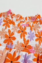 Load image into Gallery viewer, Orange Ruffled Sleeve Smocked Floral Top | Tops/Blouses &amp; Shirts
