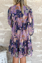 Load image into Gallery viewer, Puff Sleeve Mini Dress | Purple Vintage Daisy Floral Short Dress
