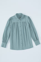 Load image into Gallery viewer, Sky Blue Solid Color Button Up Puff Sleeve Blouse | Tops/Blouses &amp; Shirts
