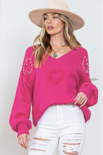 Load image into Gallery viewer, Rose Red Fuzzy Hearts V Neck Sweater
