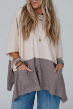 Load image into Gallery viewer, Split Side Poncho | Pale Khaki Color Block Ribbed Knit
